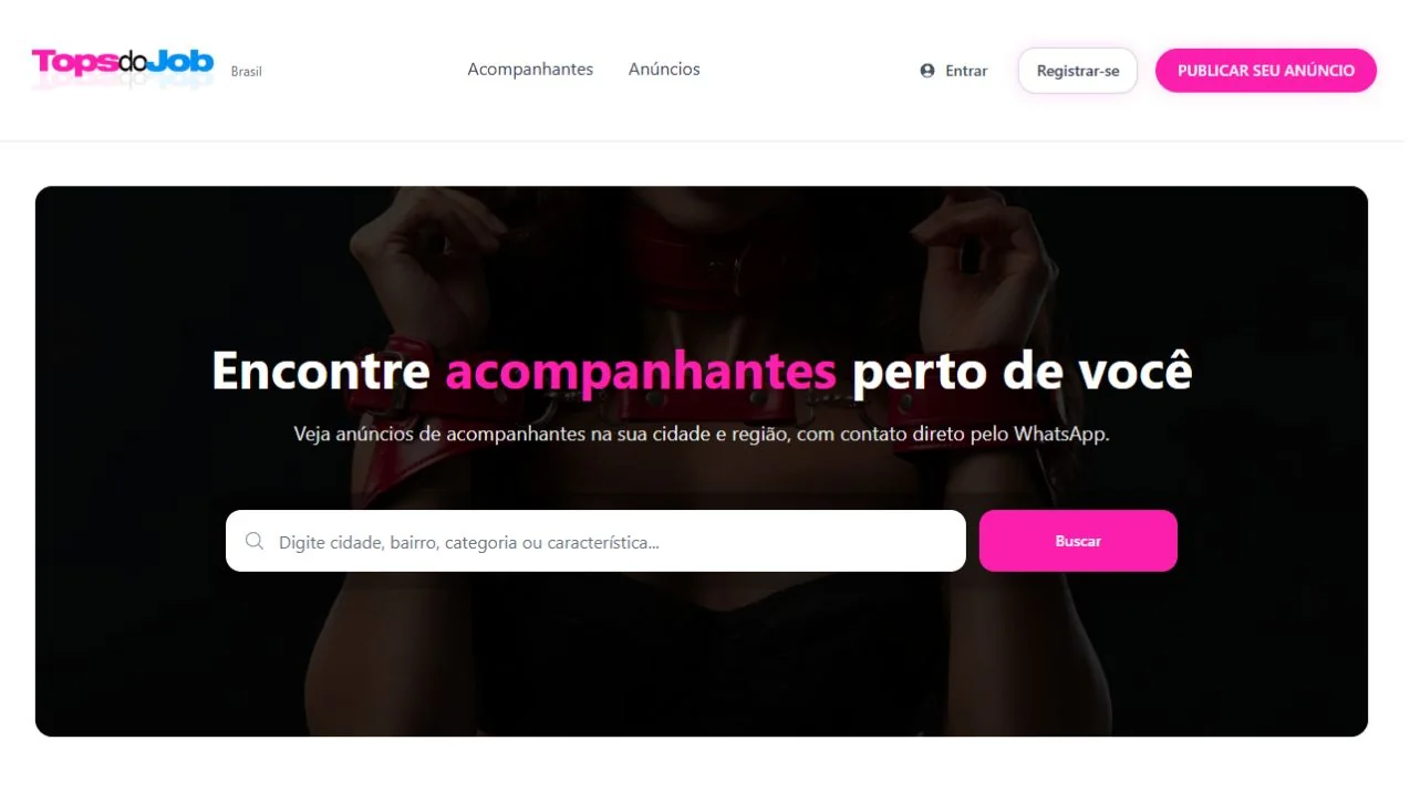 Página inicial do Tops do Job com cabeçalho, hero e campo de busca
