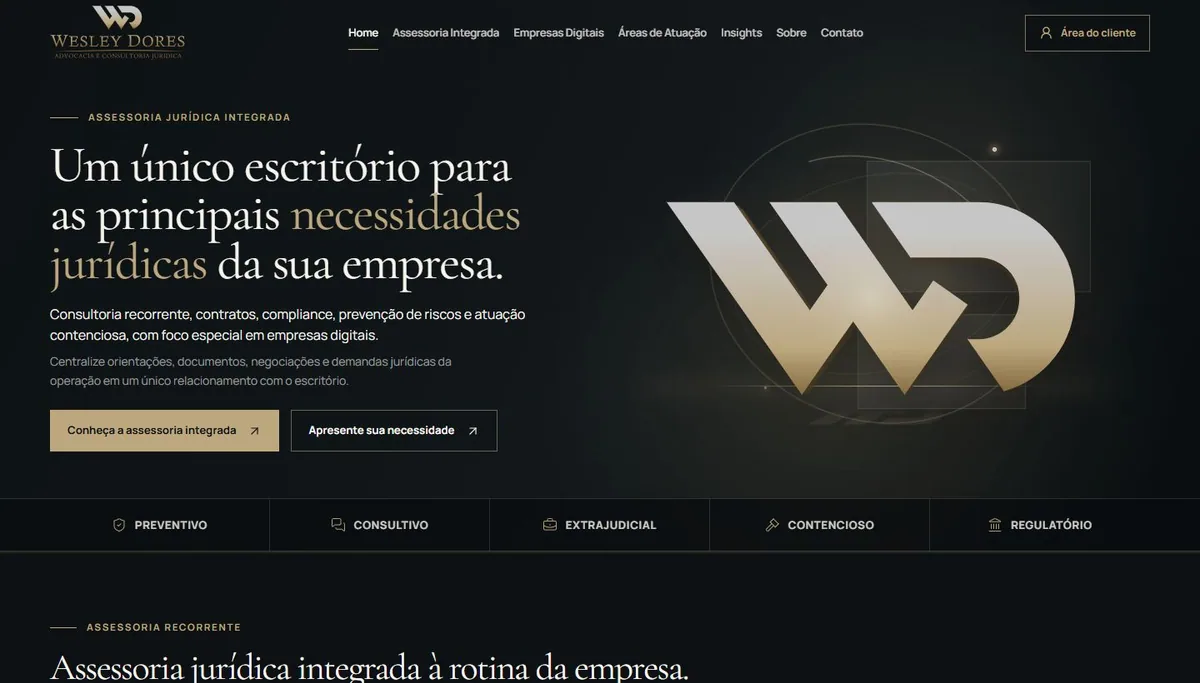 Página inicial do site Wesley Dores Advocacia